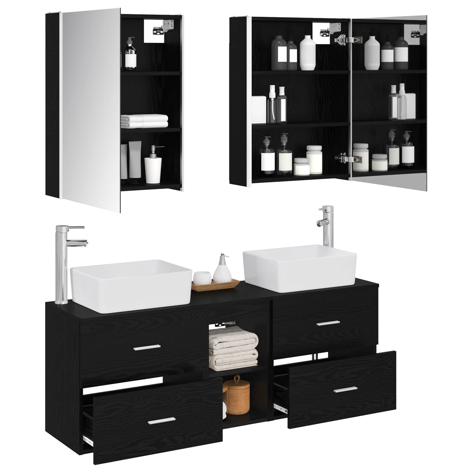 vidaXL Bathroom Furniture Set 5 pcs Black Oak 3