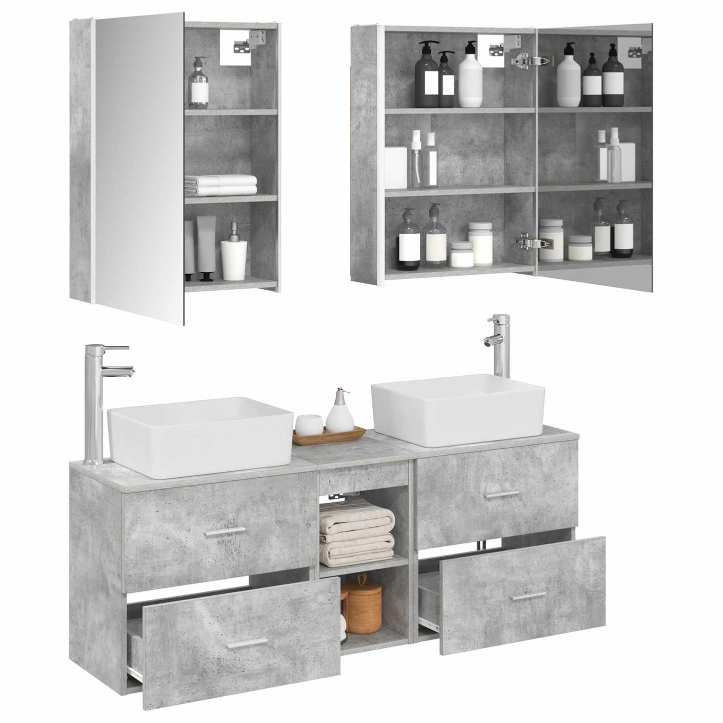 vidaXL Bathroom Furniture Set 5 pcs Concrete Grey 3