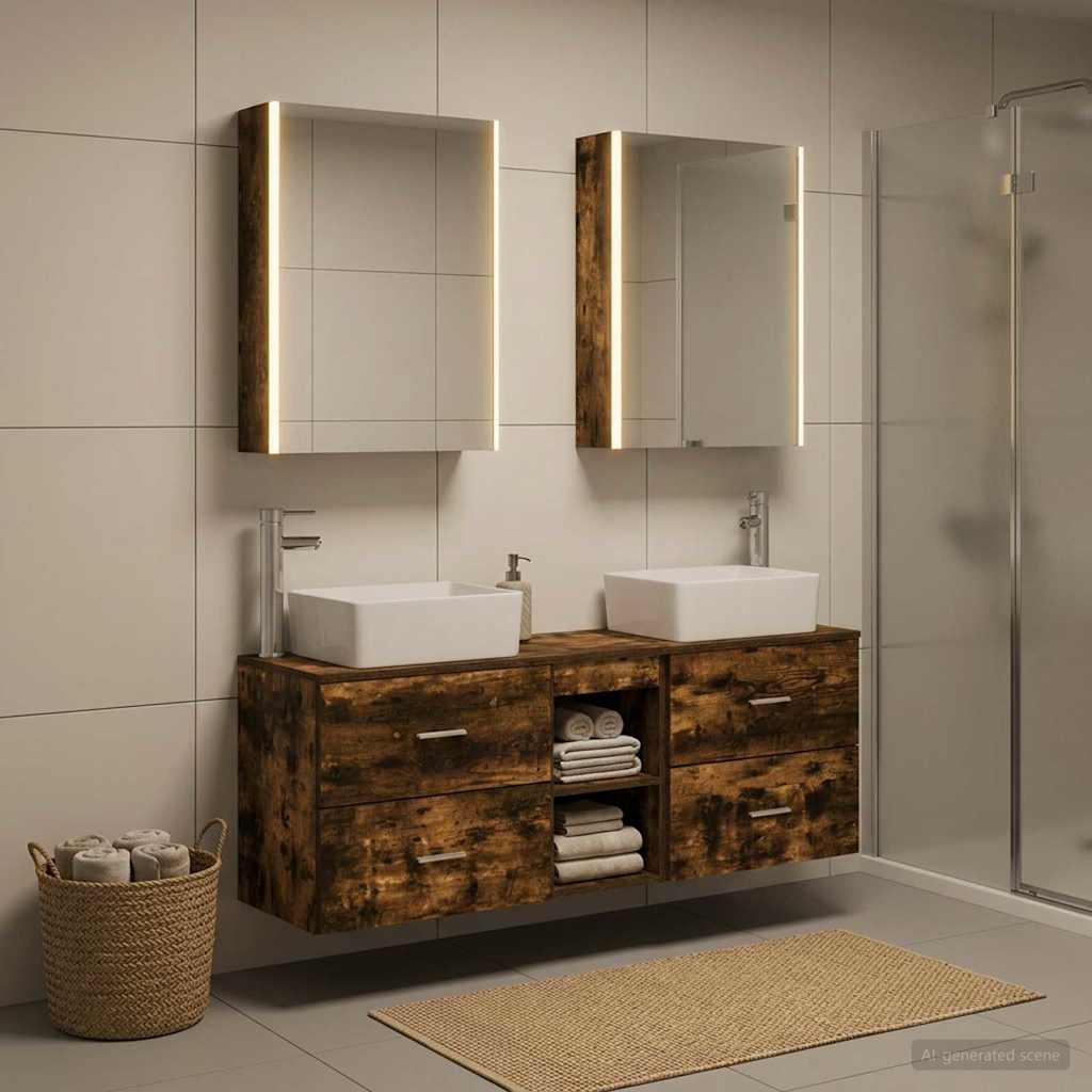 vidaXL Bathroom Furniture Set 5 pcs Smoked Oak 1