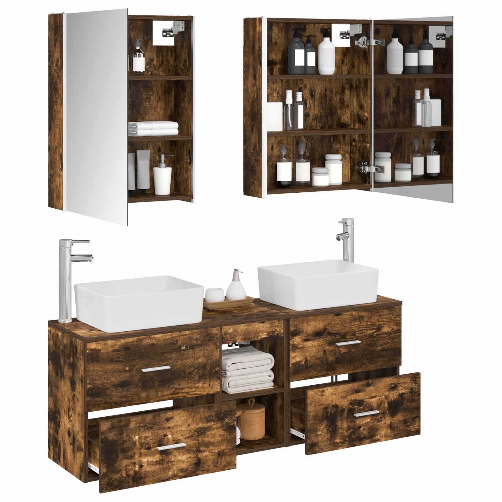 vidaXL Bathroom Furniture Set 5 pcs Smoked Oak 3