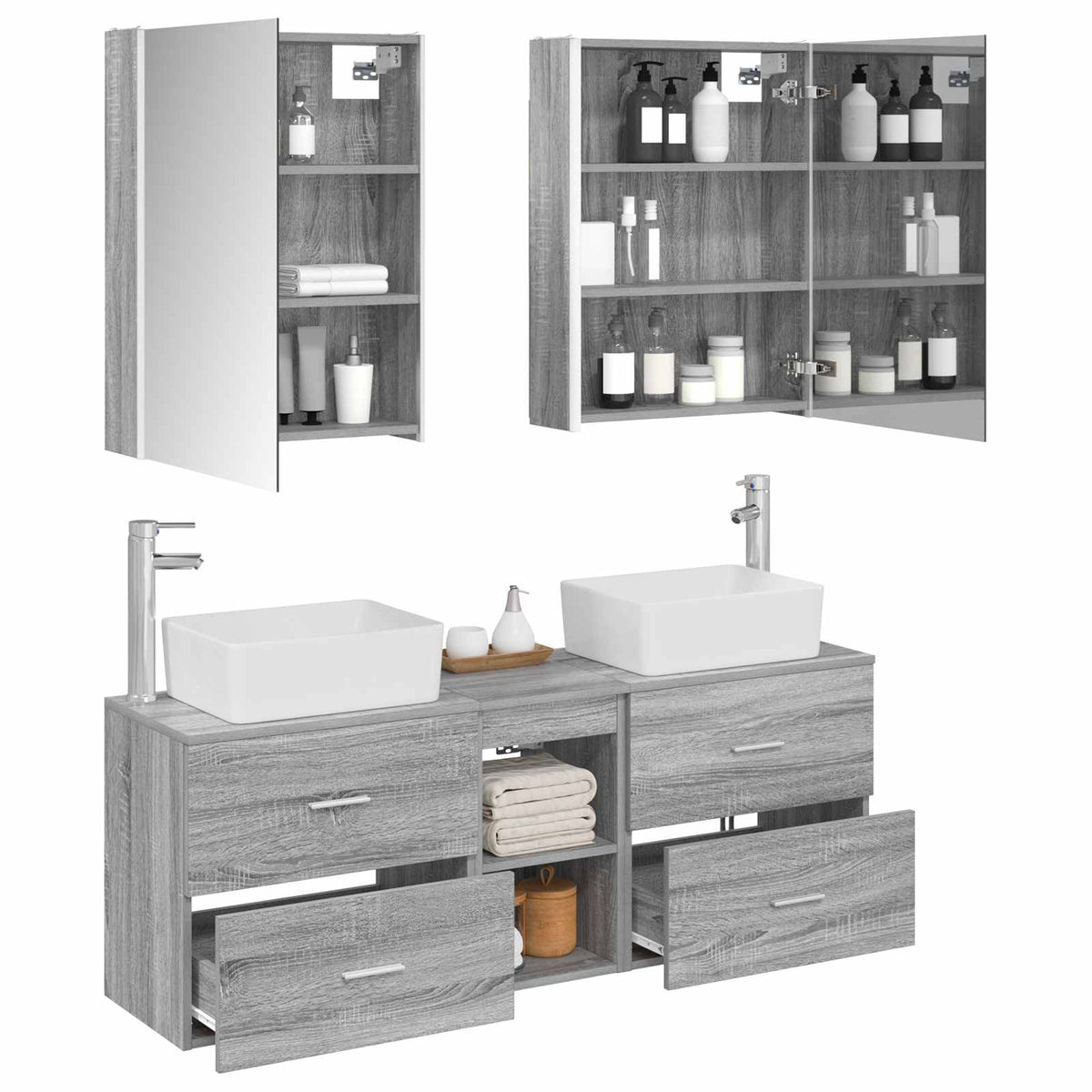 vidaXL Bathroom Furniture Set 5 pcs Grey Sonoma 3