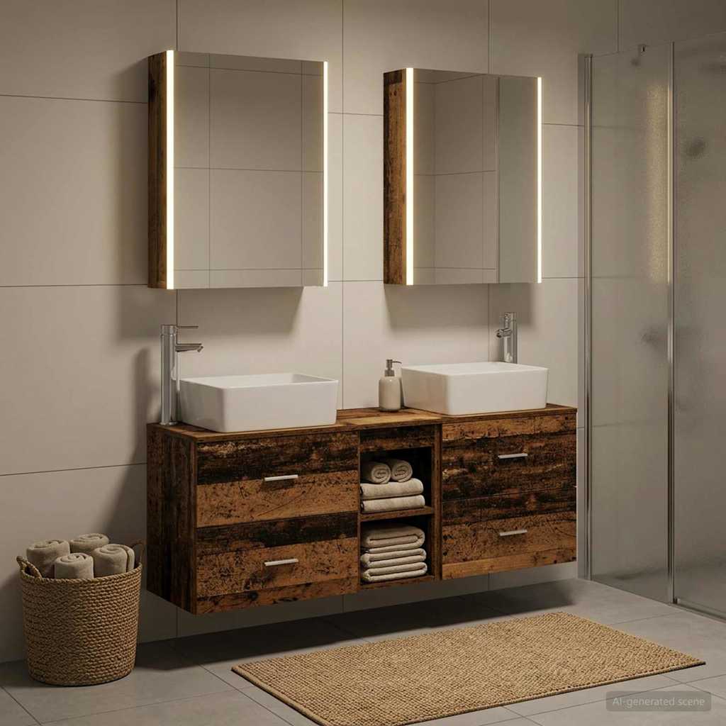 vidaXL Bathroom Furniture Set 5 pcs Old Wood Engineered Wood and Glass 4