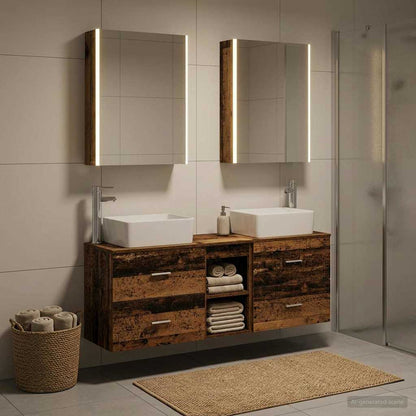vidaXL Bathroom Furniture Set 5 pcs Old Wood Engineered Wood and Glass 4