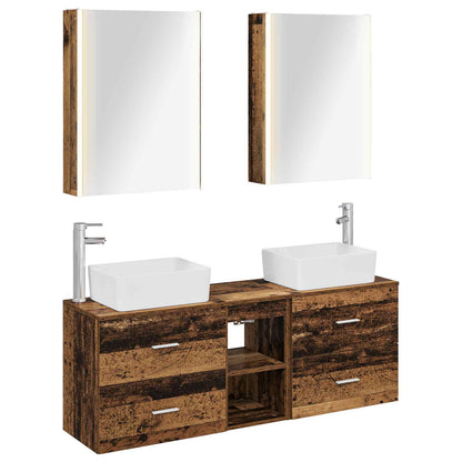 vidaXL Bathroom Furniture Set 5 pcs Old Wood Engineered Wood and Glass 2