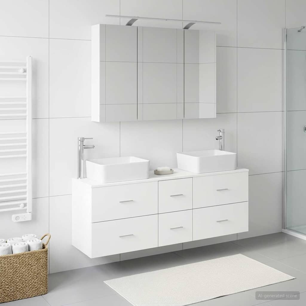 vidaXL Bathroom Furniture Set 4 pcs White Engineered Wood and Glass 1