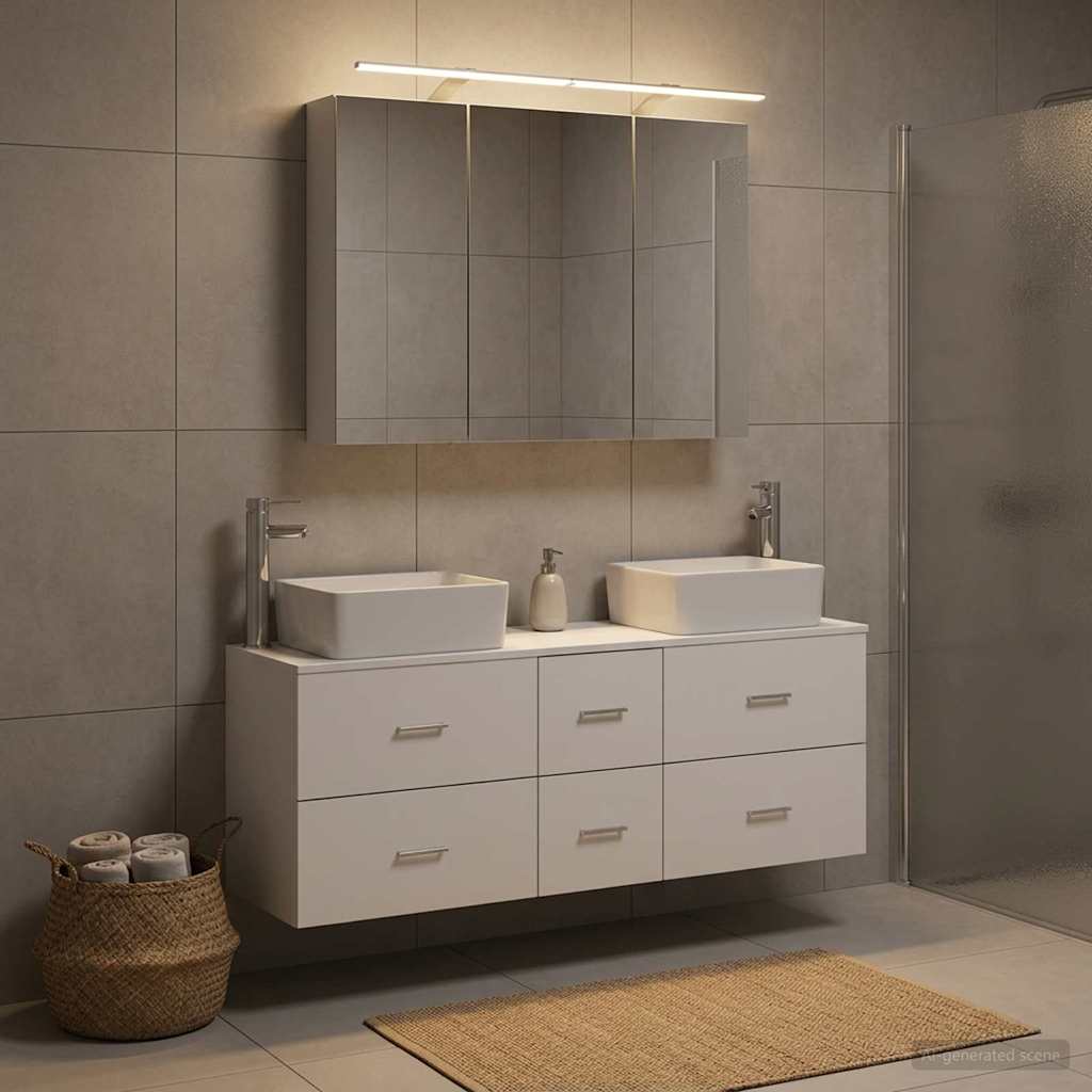 vidaXL Bathroom Furniture Set 4 pcs White Engineered Wood and Glass 4