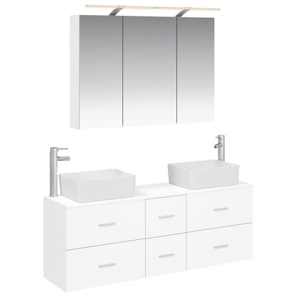 vidaXL Bathroom Furniture Set 4 pcs White Engineered Wood and Glass 2