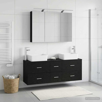 vidaXL Bathroom Furniture Set 4 pcs Black Oak 1