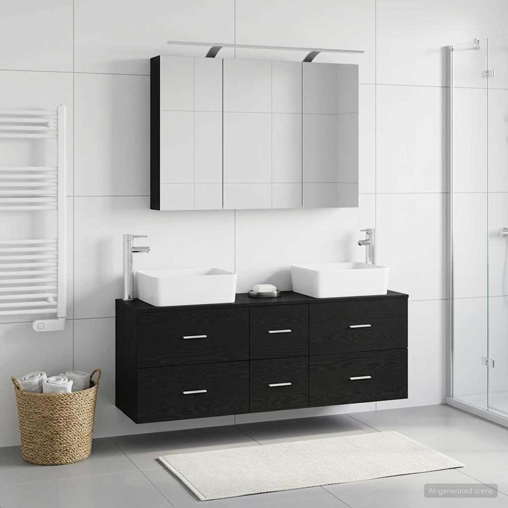 Bathroom Furniture Set 4 pcs 100 x 14.5 x 70 cm Black oak
