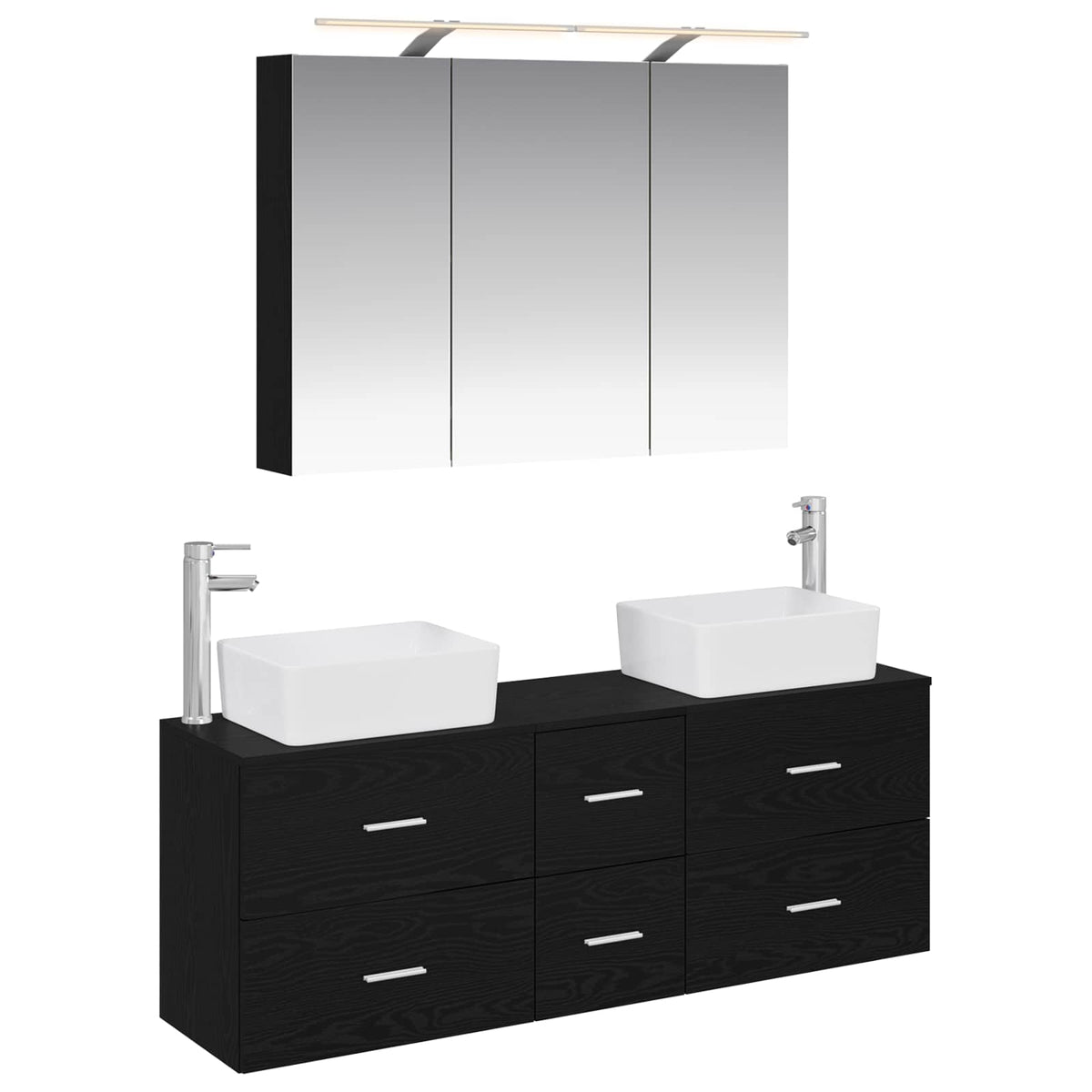 vidaXL Bathroom Furniture Set 4 pcs Black Oak 2