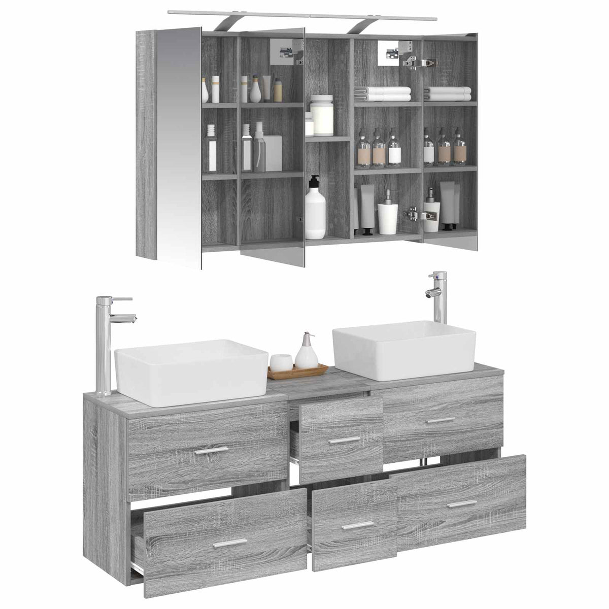 Bathroom Furniture Set 4 pcs 100 x 14.5 x 70 cm Grey sonoma