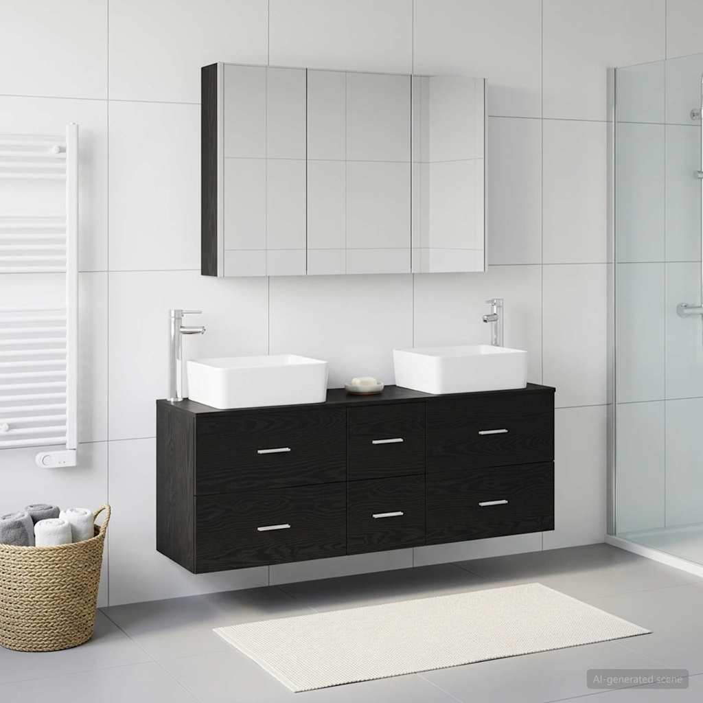 vidaXL Bathroom Furniture Set 4 pcs Black Oak 4