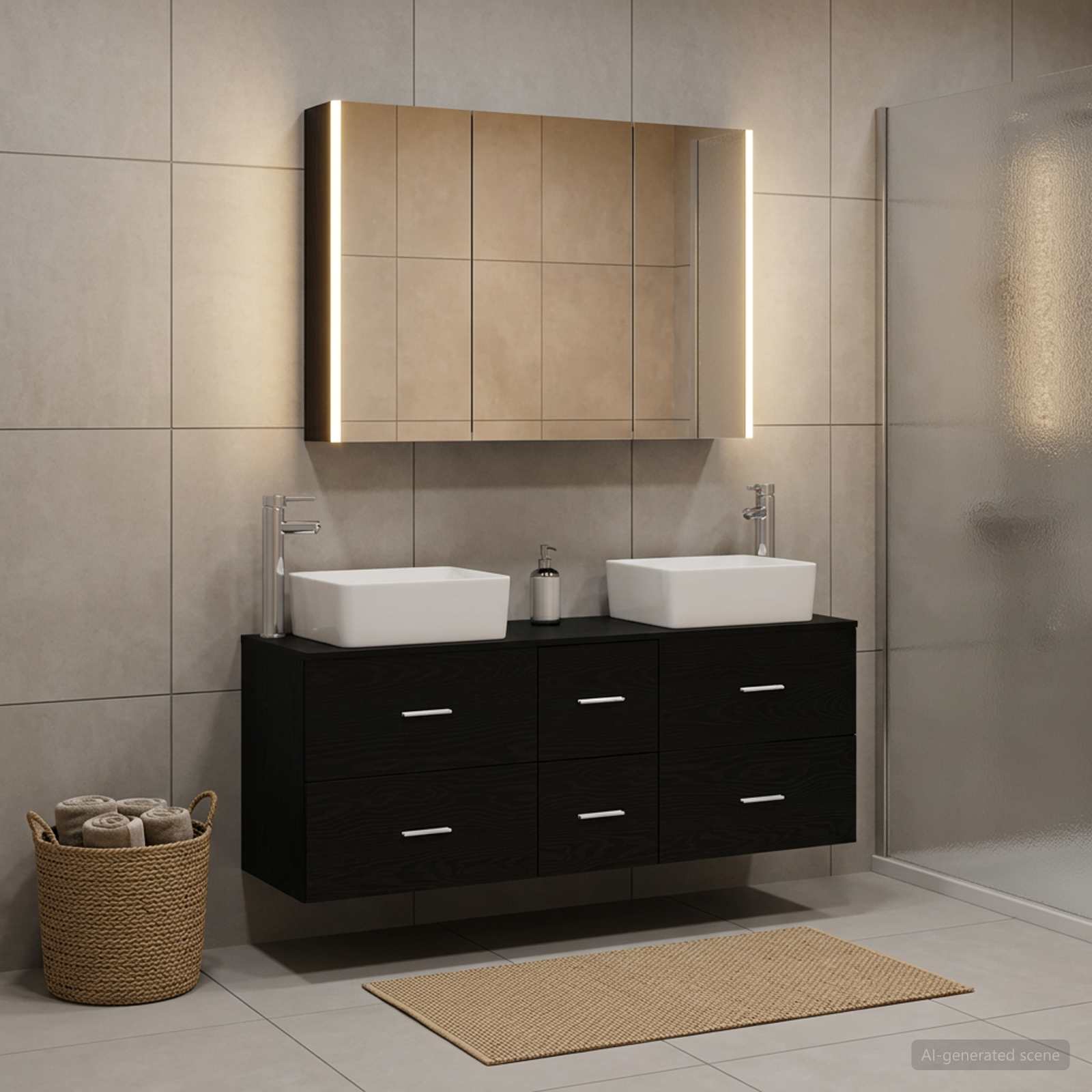 vidaXL Bathroom Furniture Set 4 pcs Black Oak 1