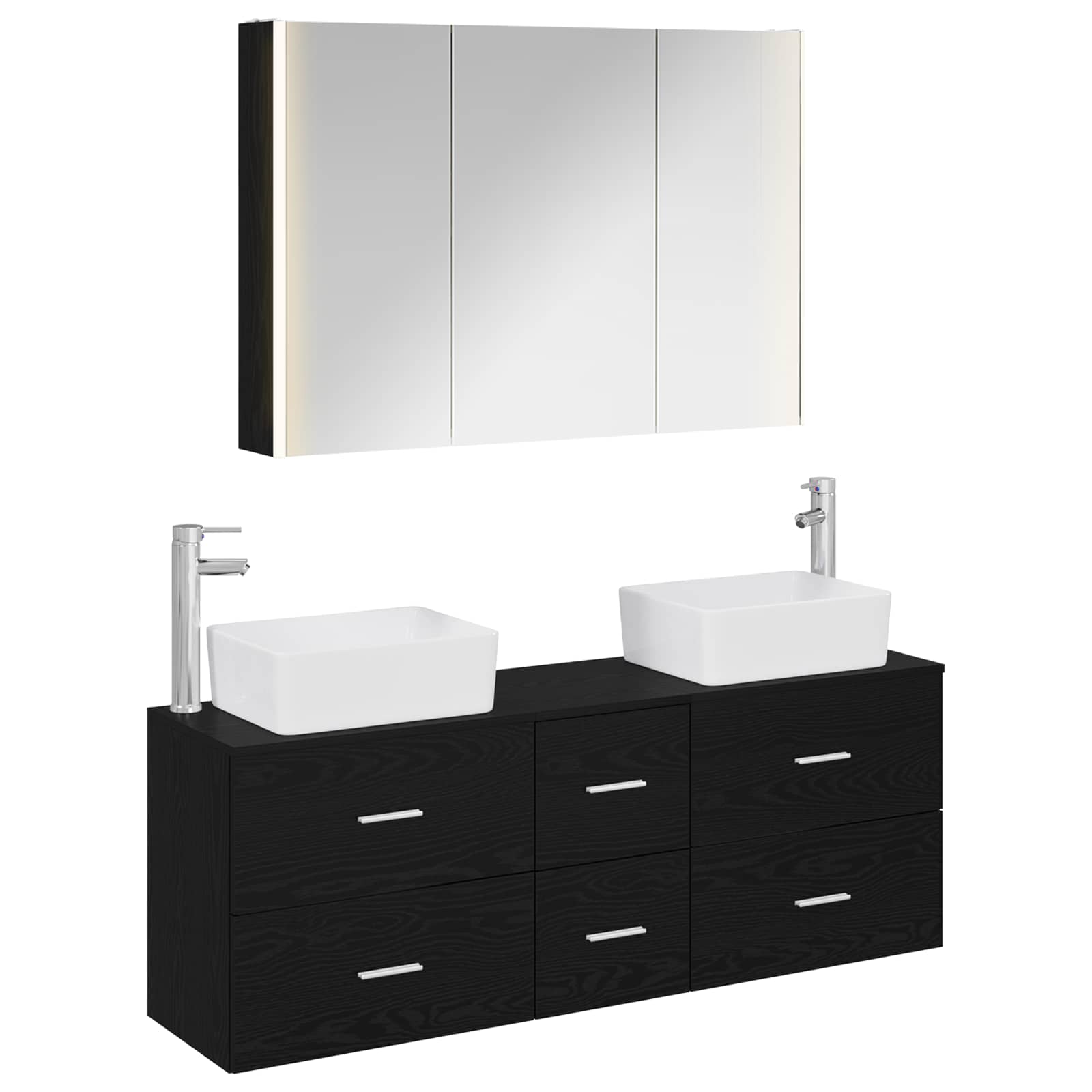 vidaXL Bathroom Furniture Set 4 pcs Black Oak 2