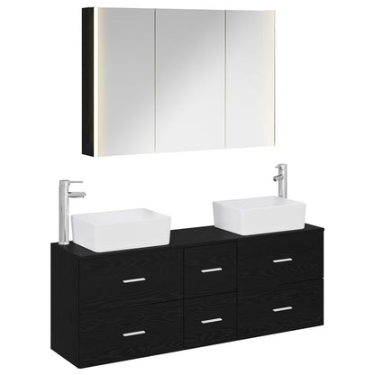 vidaXL Bathroom Furniture Set 4 pcs Black Oak 2