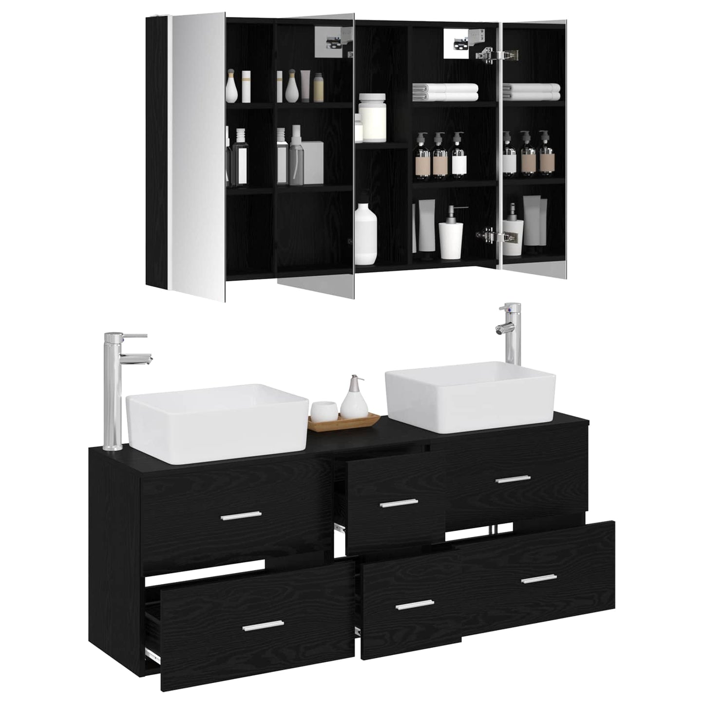 vidaXL Bathroom Furniture Set 4 pcs Black Oak 3