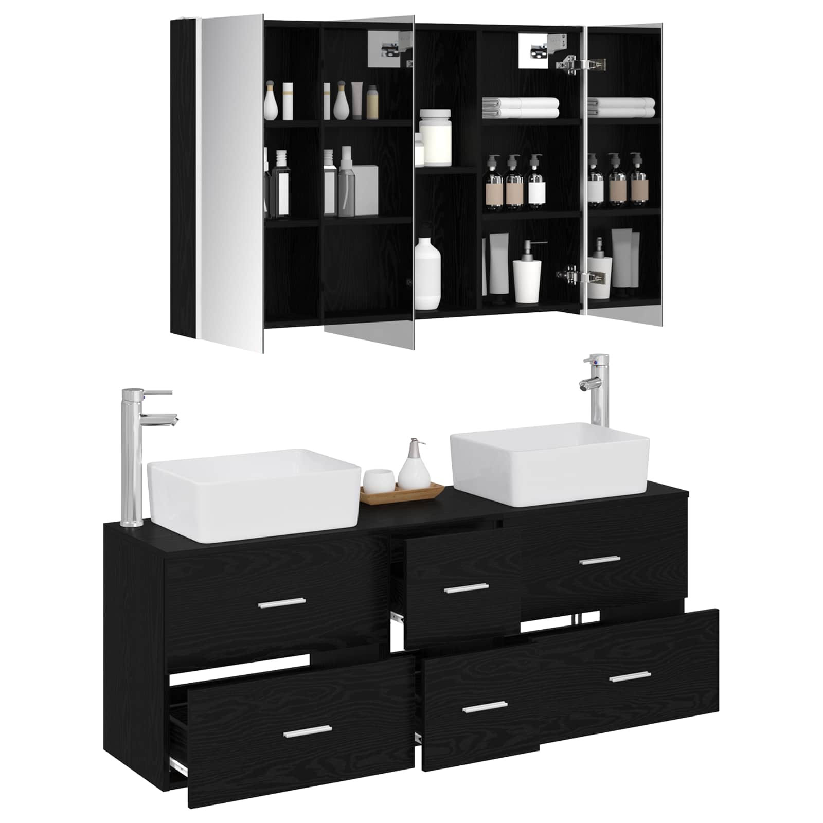 vidaXL Bathroom Furniture Set 4 pcs Black Oak 3