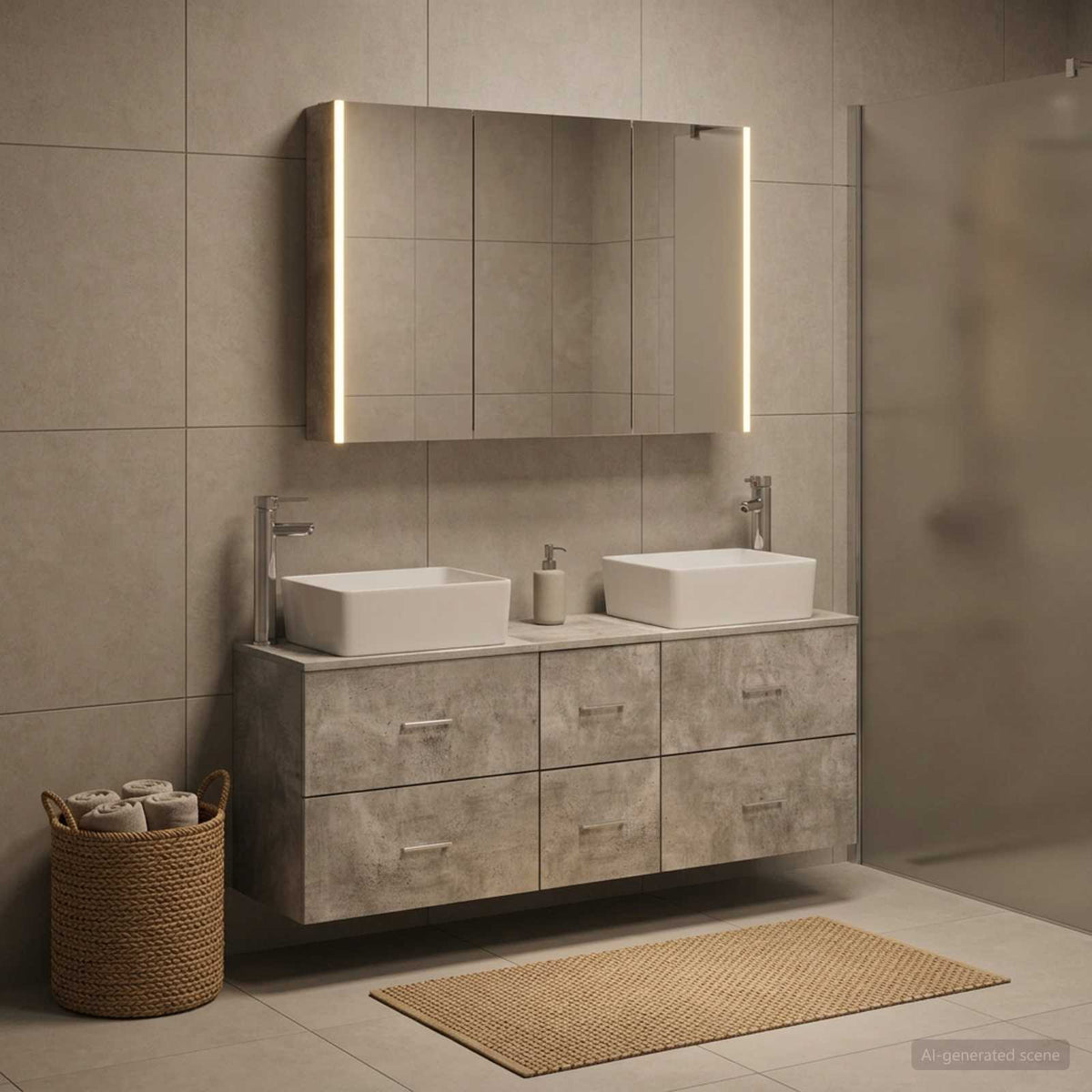 vidaXL Bathroom Furniture Set 4 pcs Concrete Grey 4