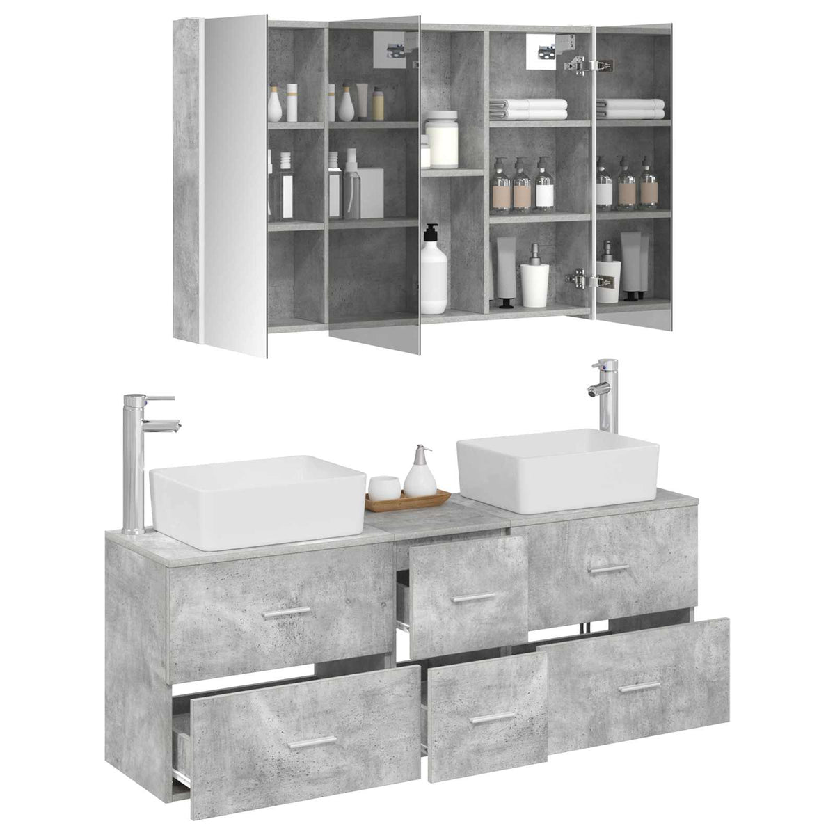 vidaXL Bathroom Furniture Set 4 pcs Concrete Grey 3