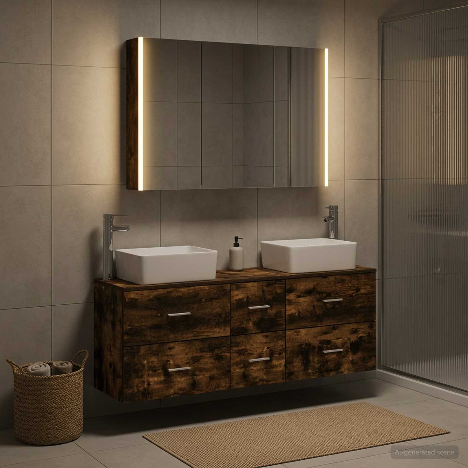 vidaXL Bathroom Furniture Set 4 pcs Smoked Oak 4