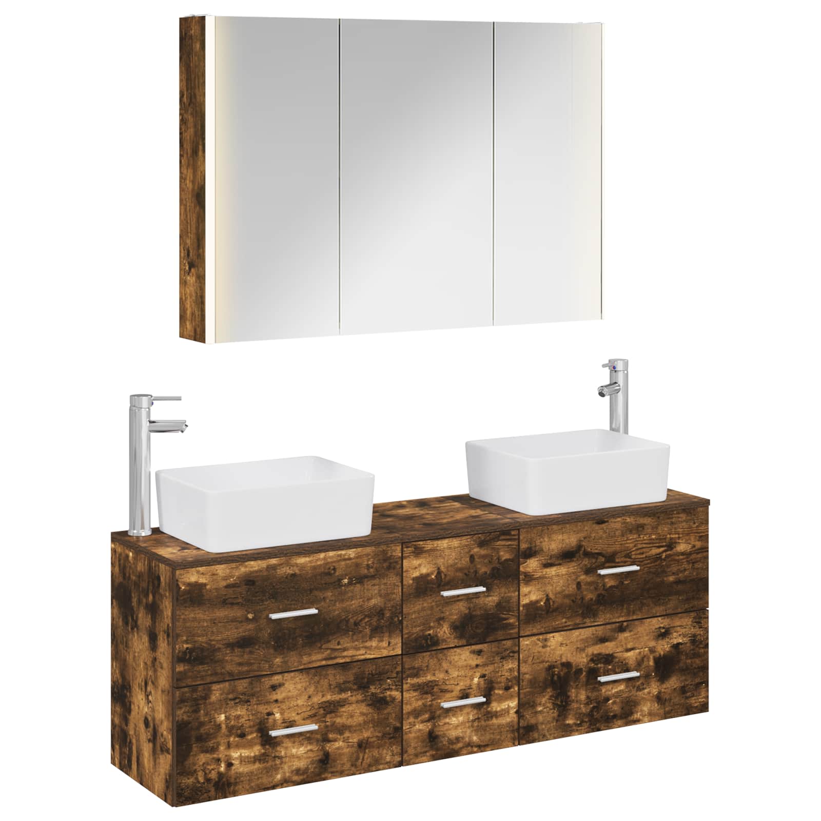 vidaXL Bathroom Furniture Set 4 pcs Smoked Oak 2