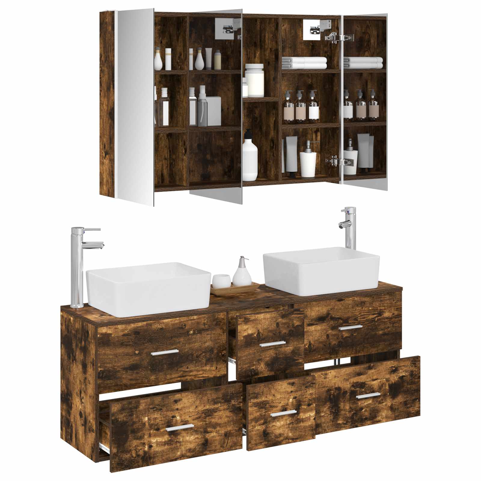 vidaXL Bathroom Furniture Set 4 pcs Smoked Oak 3