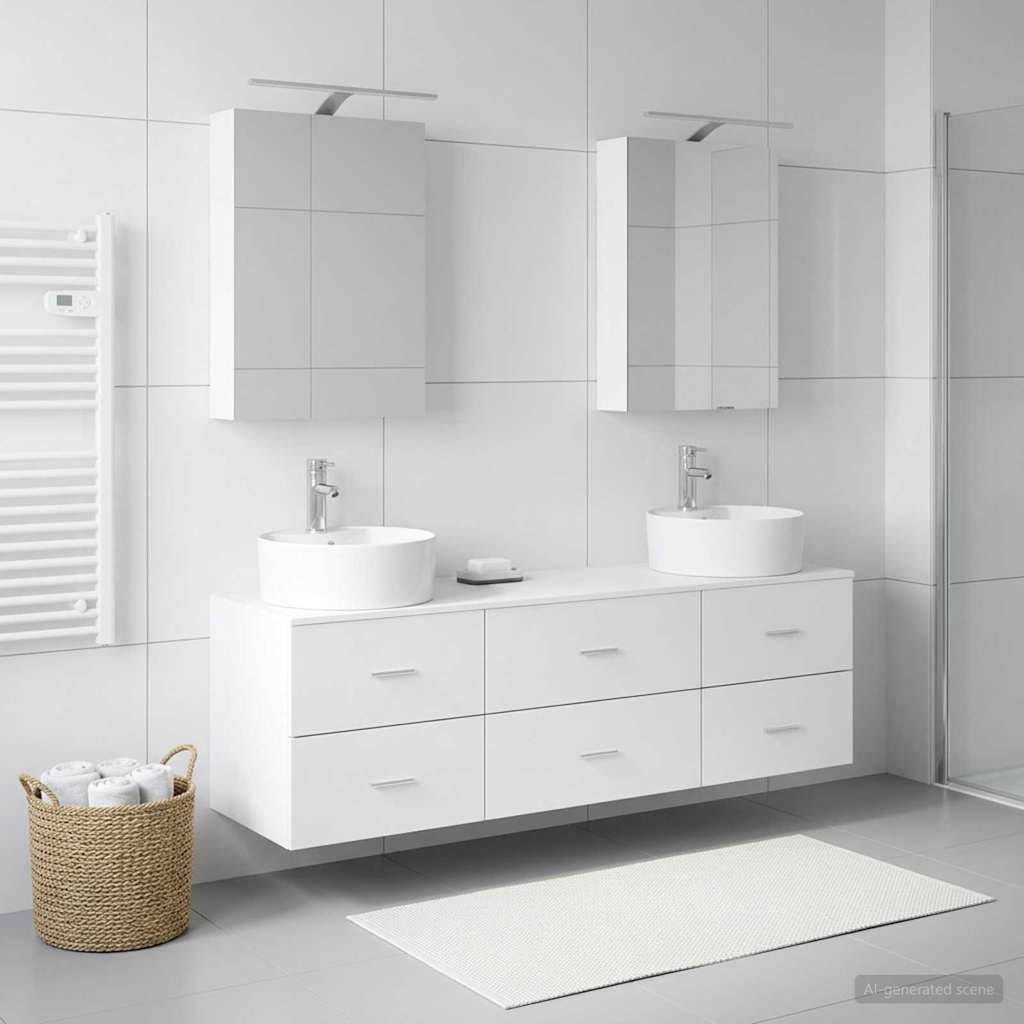 vidaXL Bathroom Furniture Set 5 pcs White Engineered Wood and Glass 4