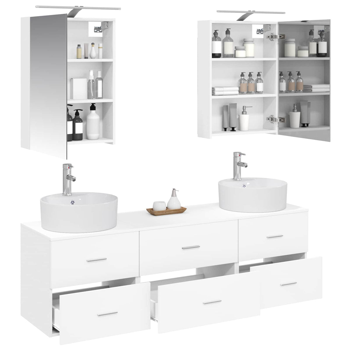 vidaXL Bathroom Furniture Set 5 pcs White Engineered Wood and Glass 3