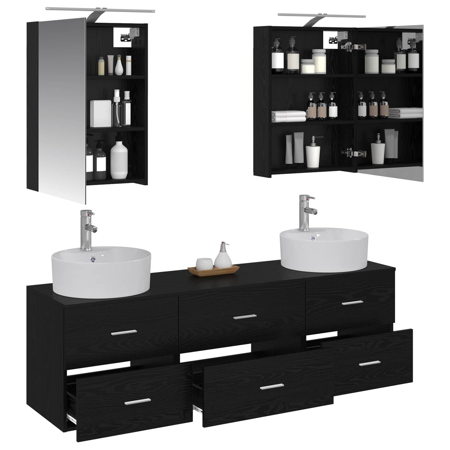 vidaXL Bathroom Furniture Set 5 pcs Black Oak 3