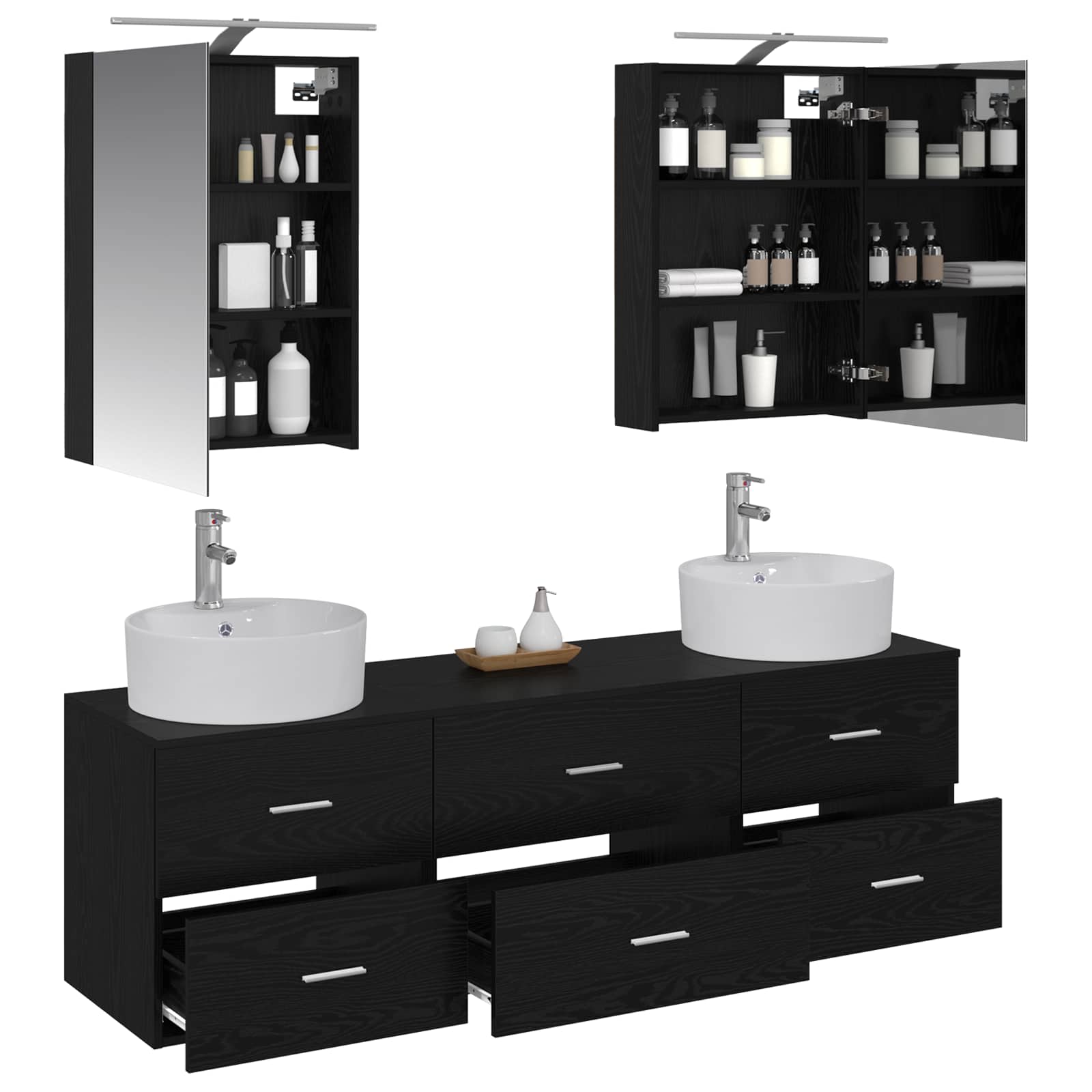 vidaXL Bathroom Furniture Set 5 pcs Black Oak 3