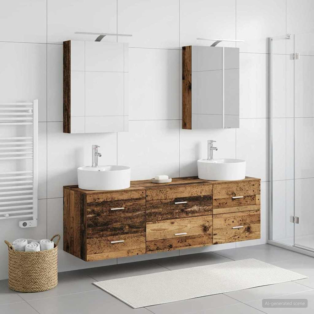 vidaXL Bathroom Furniture Set 5 pcs Old Wood Engineered Wood and Glass