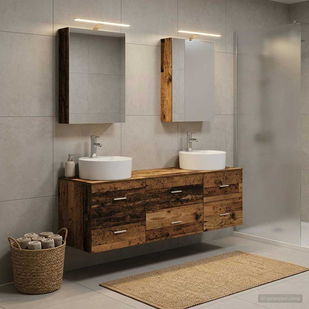 vidaXL Bathroom Furniture Set 5 pcs Old Wood Engineered Wood and Glass 4