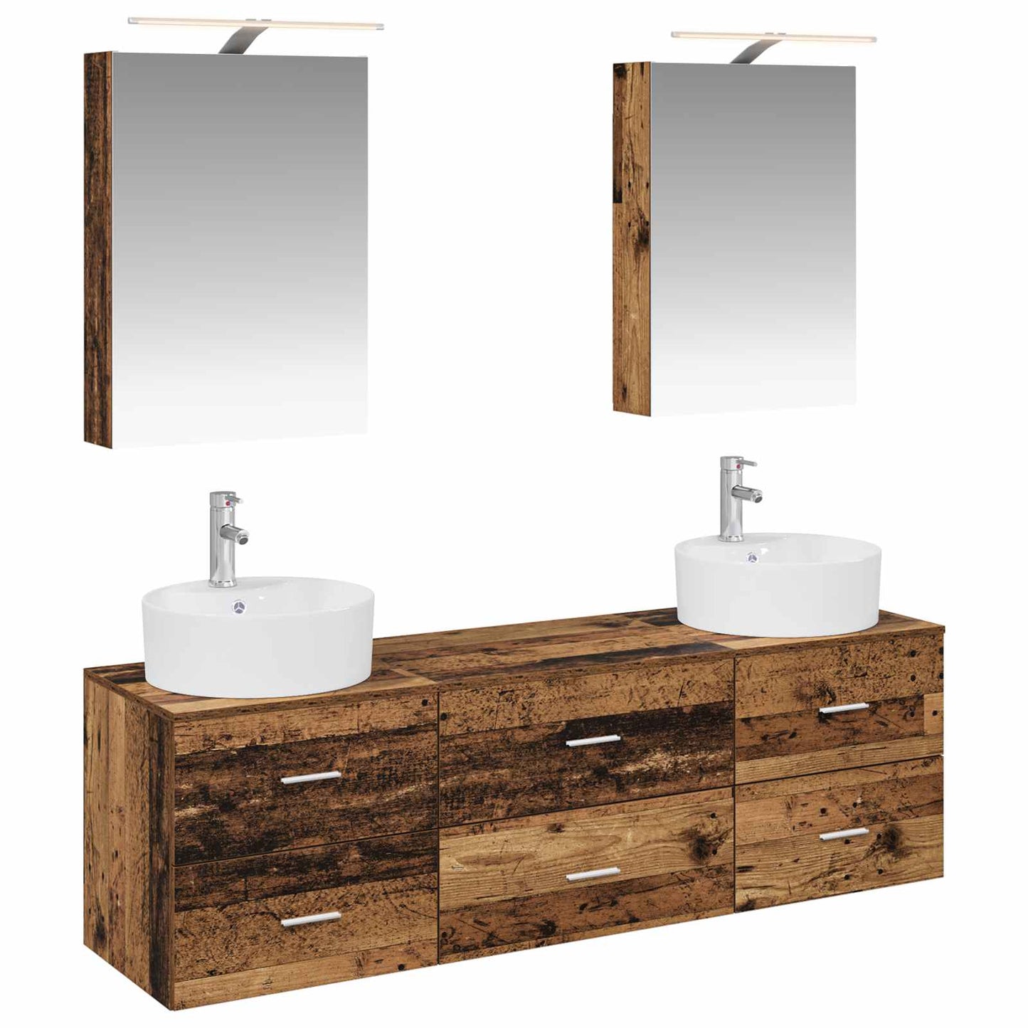 vidaXL Bathroom Furniture Set 5 pcs Old Wood Engineered Wood and Glass 2