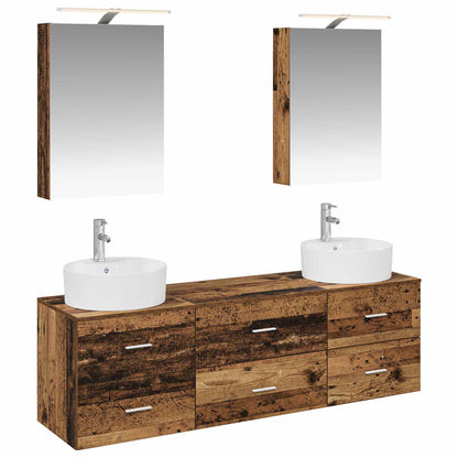 vidaXL Bathroom Furniture Set 5 pcs Old Wood Engineered Wood and Glass 2