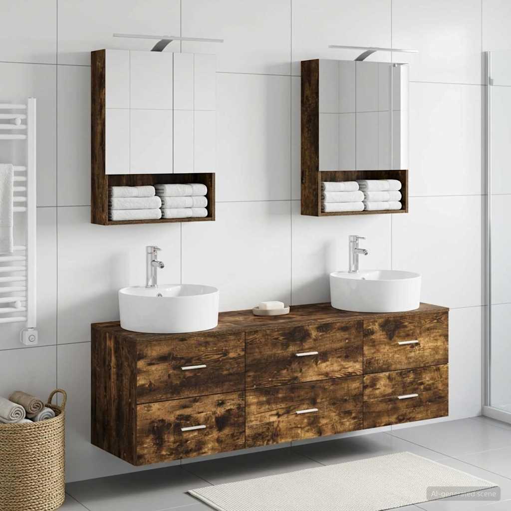 vidaXL Bathroom Furniture Set 5 pcs Smoked Oak 1