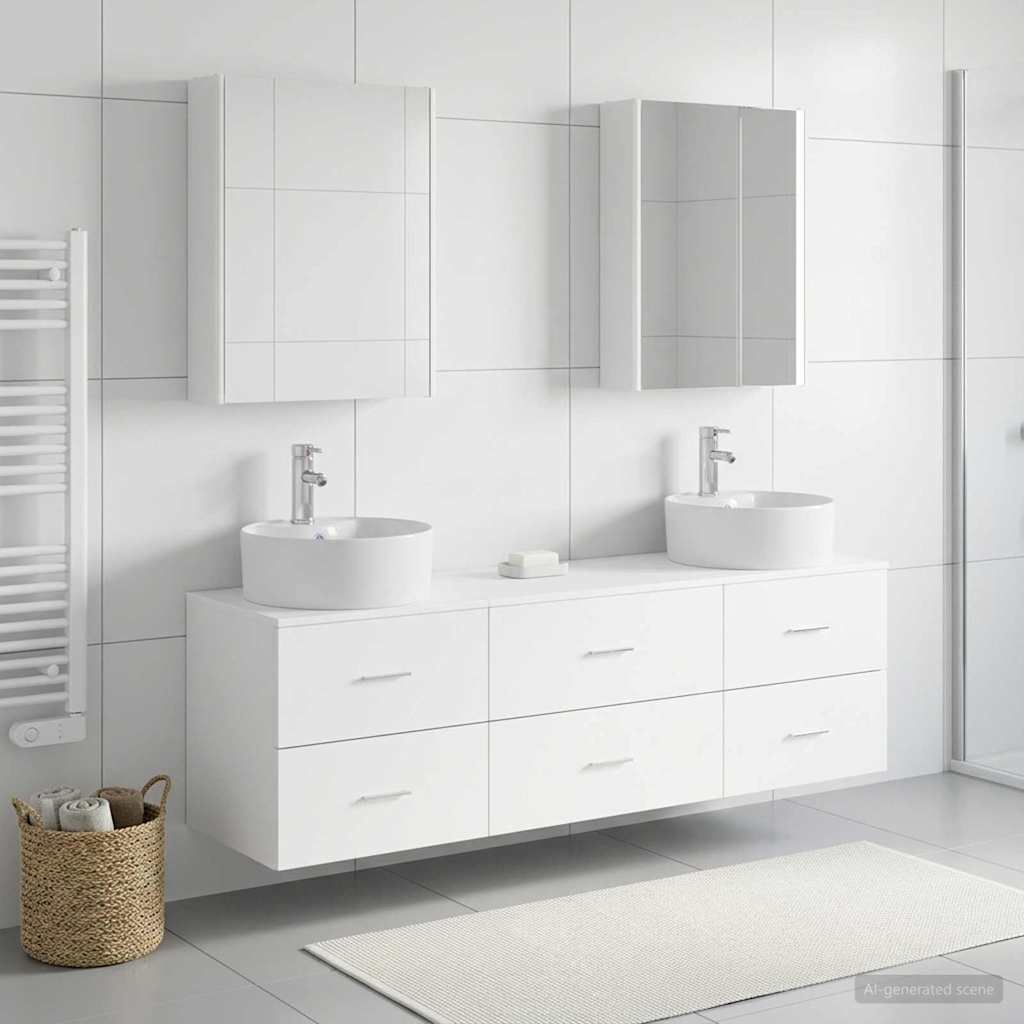 vidaXL Bathroom Furniture Set 5 pcs White Engineered Wood and Glass 1