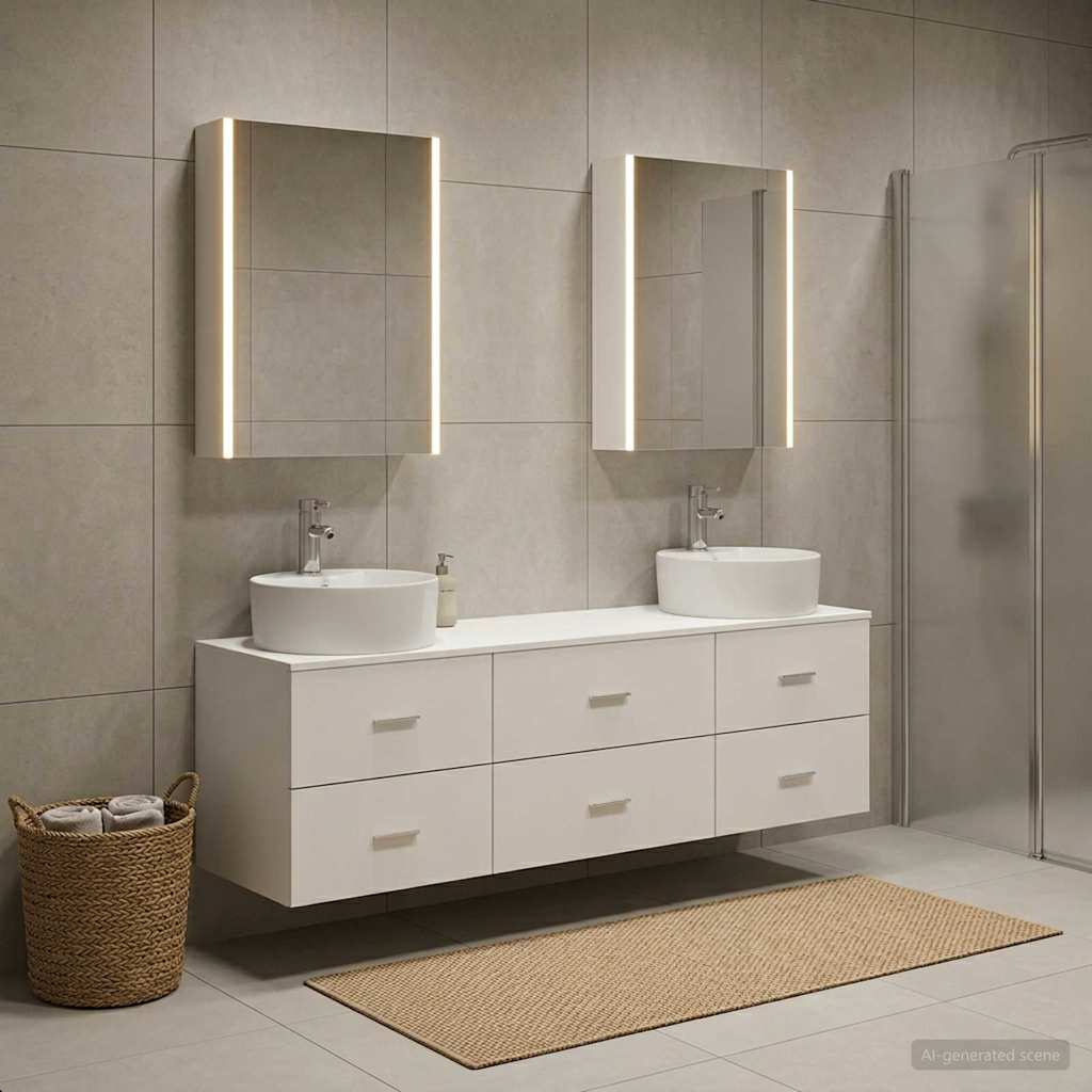vidaXL Bathroom Furniture Set 5 pcs White Engineered Wood and Glass 4