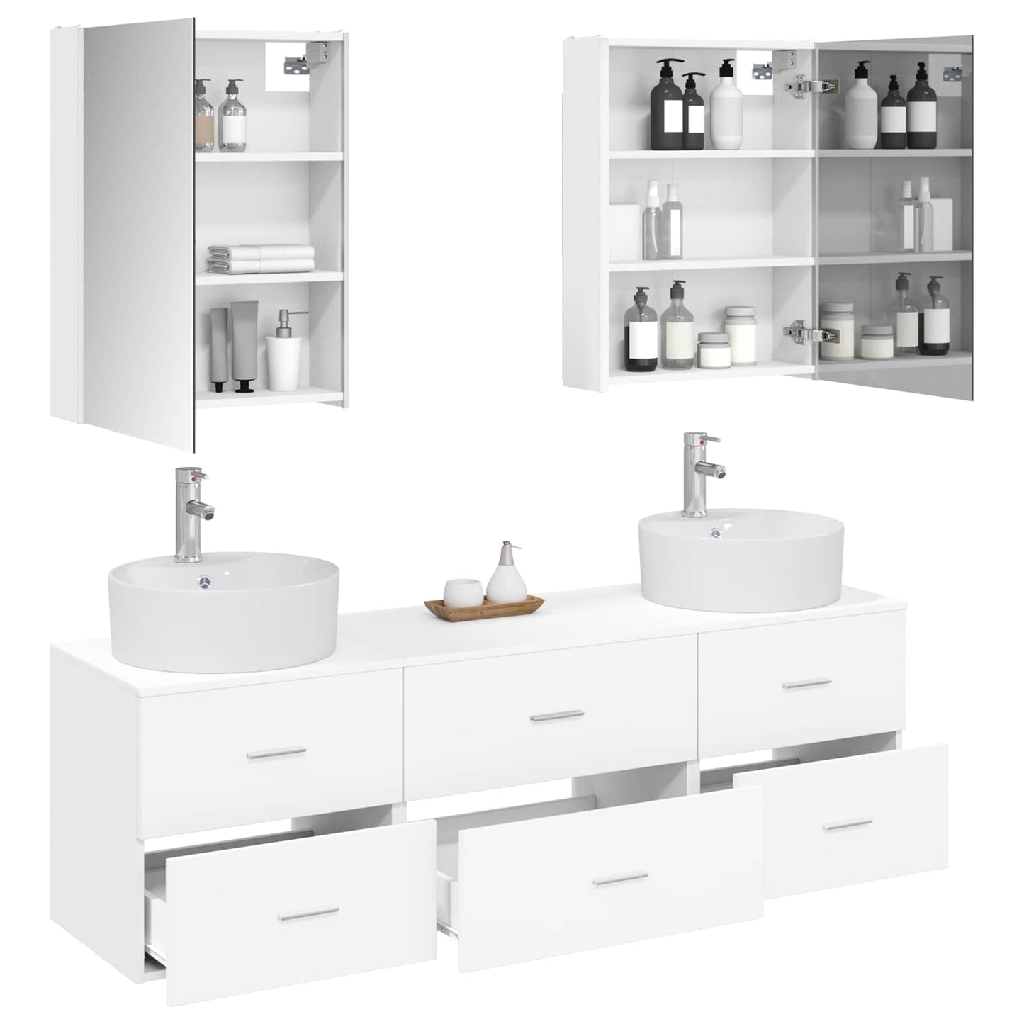 vidaXL Bathroom Furniture Set 5 pcs White Engineered Wood and Glass 3