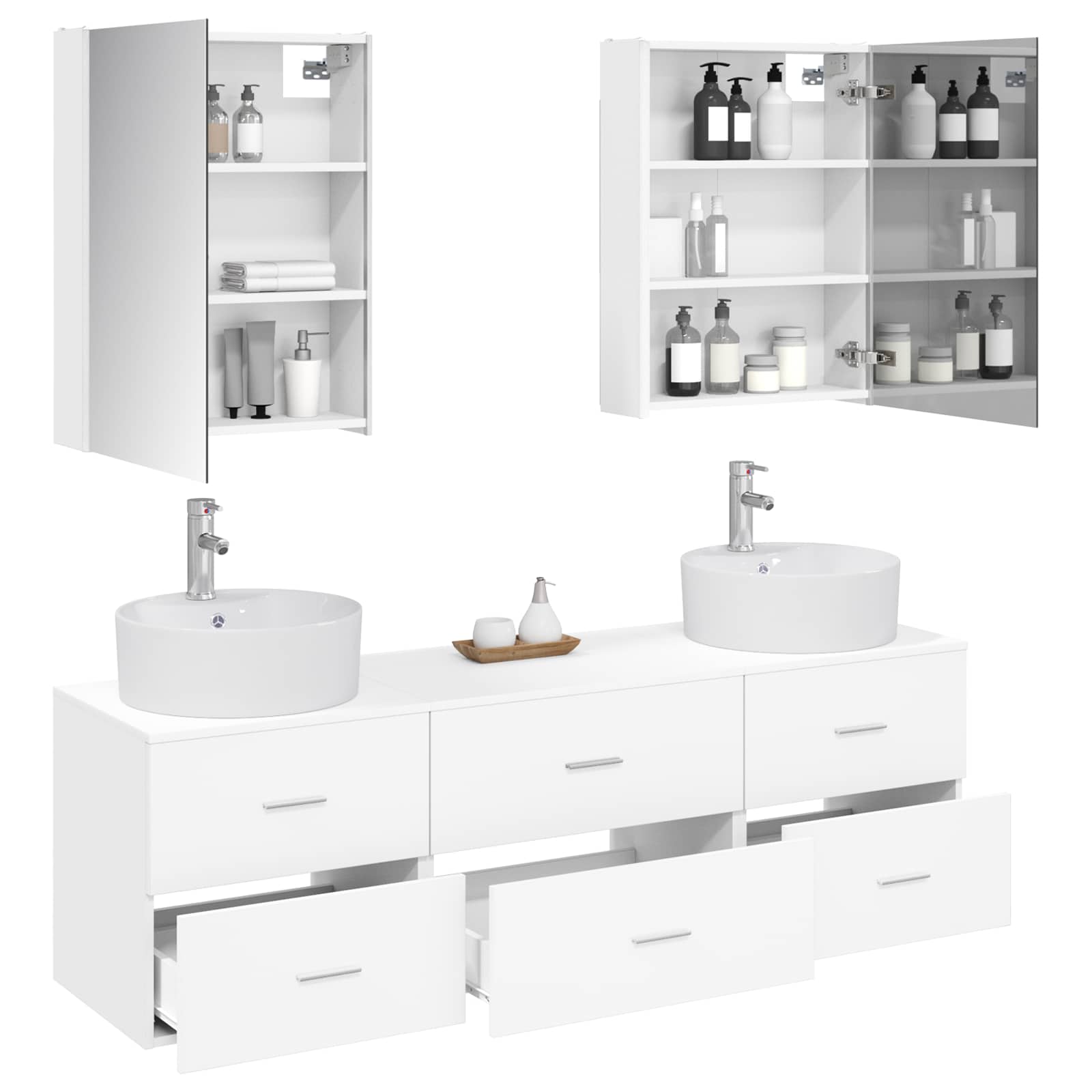 vidaXL Bathroom Furniture Set 5 pcs White Engineered Wood and Glass 3