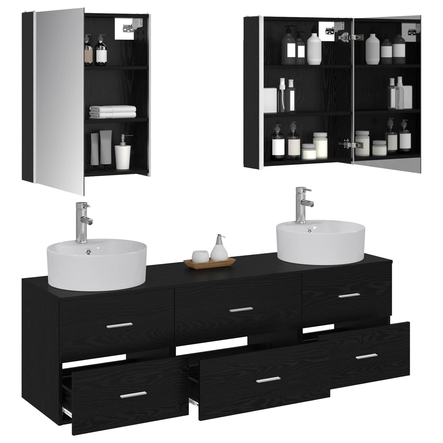 vidaXL Bathroom Furniture Set 5 pcs Black Oak 3