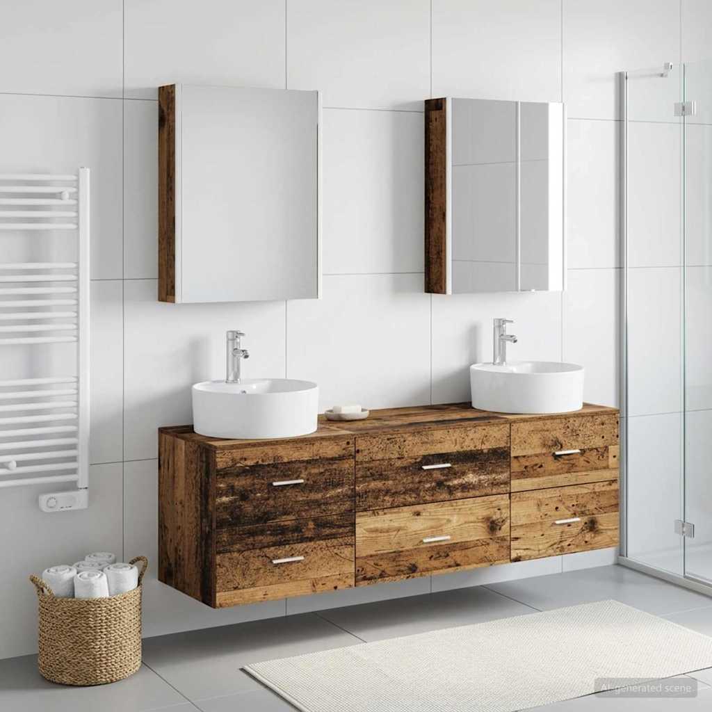 vidaXL Bathroom Furniture Set 5 pcs Old Wood Engineered Wood and Glass 4