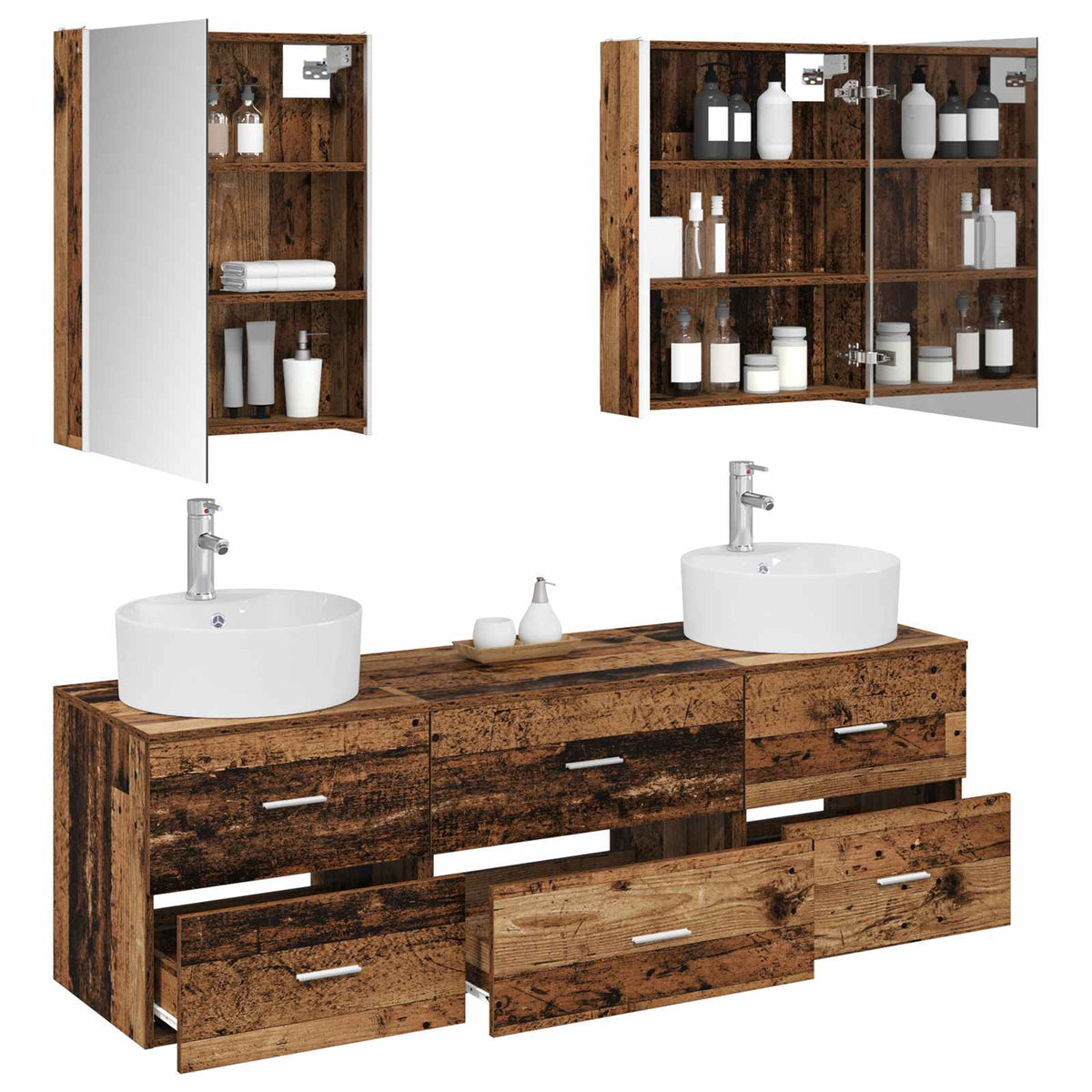 vidaXL Bathroom Furniture Set 5 pcs Old Wood Engineered Wood and Glass 3