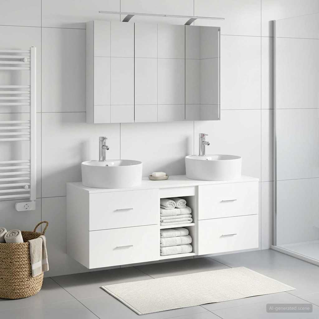 vidaXL Bathroom Furniture Set 4 pcs White Engineered Wood and Glass 4