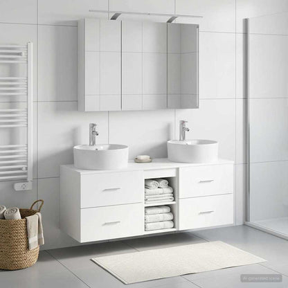 vidaXL Bathroom Furniture Set 4 pcs White Engineered Wood and Glass 4