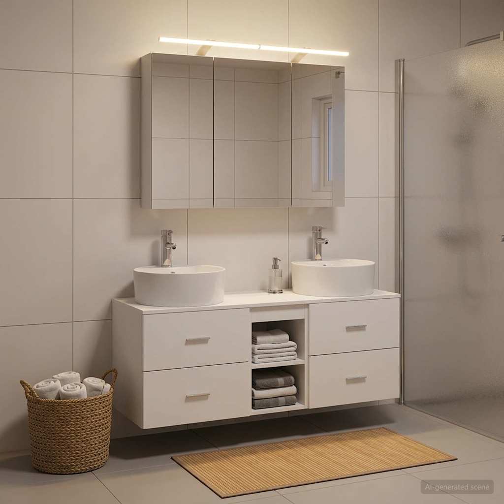 vidaXL Bathroom Furniture Set 4 pcs White Engineered Wood and Glass 1