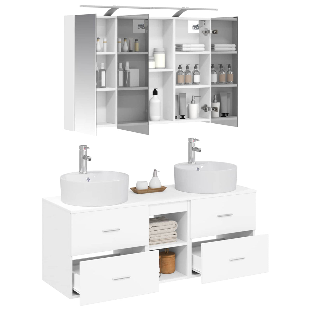 vidaXL Bathroom Furniture Set 4 pcs White Engineered Wood and Glass 3