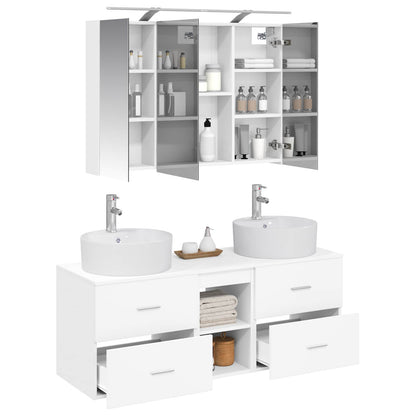 vidaXL Bathroom Furniture Set 4 pcs White Engineered Wood and Glass 3