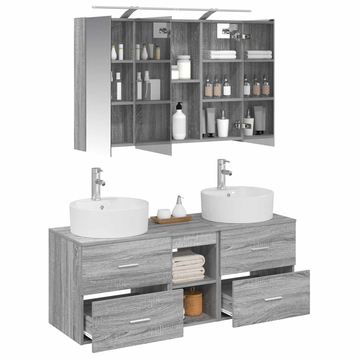 vidaXL Bathroom Furniture Set 4 pcs Grey Sonoma 3