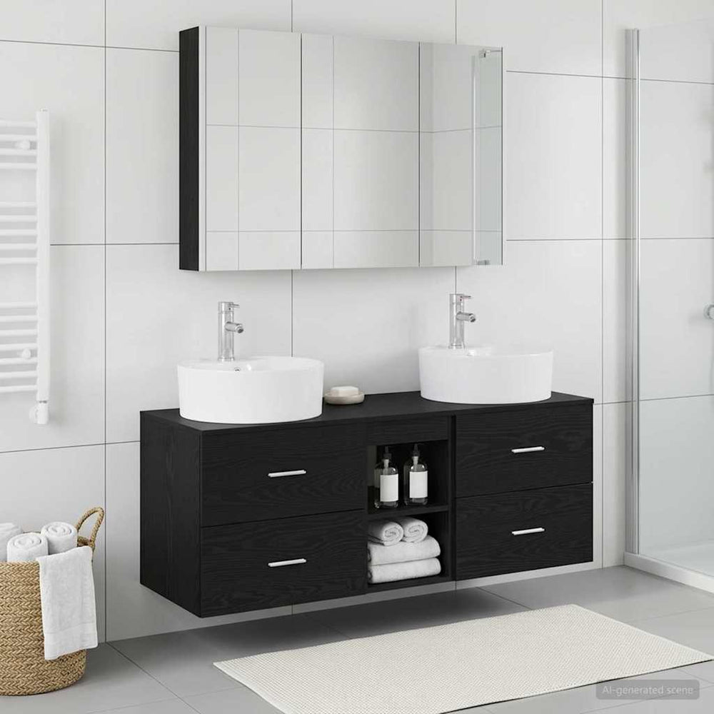 vidaXL Bathroom Furniture Set 4 pcs Black Oak