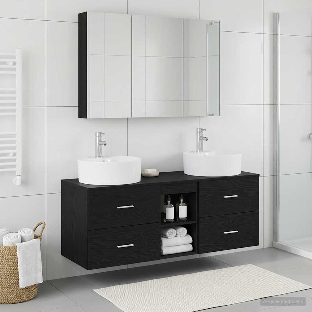 vidaXL Bathroom Furniture Set 4 pcs Black Oak 1